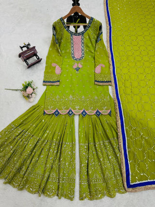 Parrot Elegant Thread & Sequin Work Sharara Set ClothsVilla