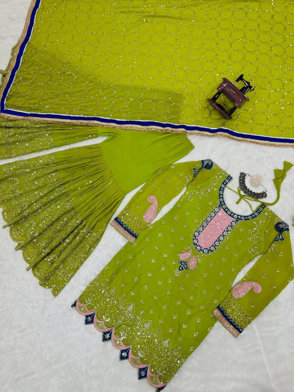 Parrot Elegant Thread & Sequin Work Sharara Set ClothsVilla