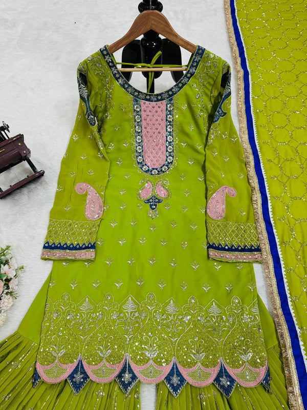 Parrot Elegant Thread & Sequin Work Sharara Set ClothsVilla