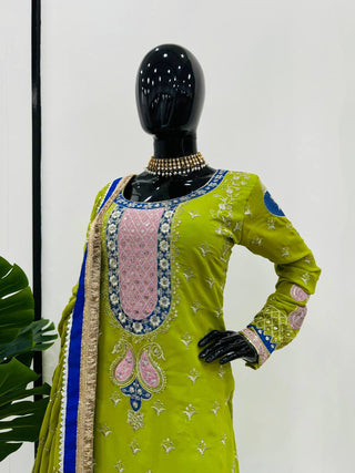 Parrot Elegant Thread & Sequin Work Sharara Set ClothsVilla