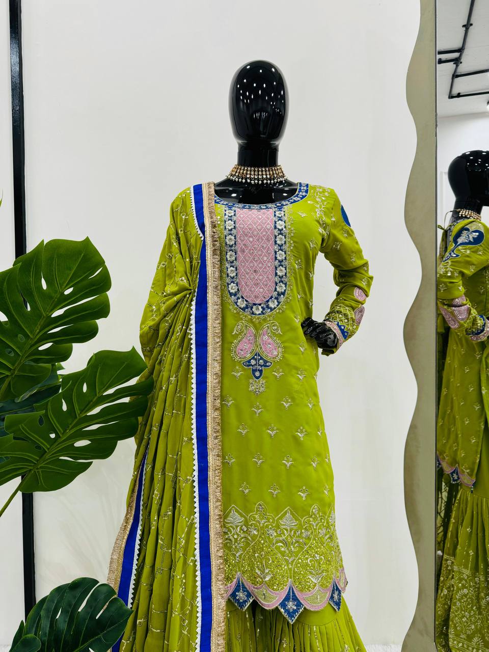 Parrot Elegant Thread & Sequin Work Sharara Set ClothsVilla