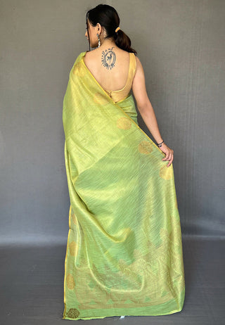 Parrot Elegant Woven Tissue Silk Saree with Gold Accents Party & Festive Wear ClothsVilla