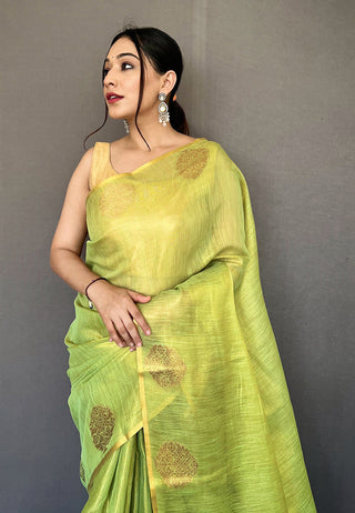 Parrot Elegant Woven Tissue Silk Saree with Gold Accents Party & Festive Wear ClothsVilla