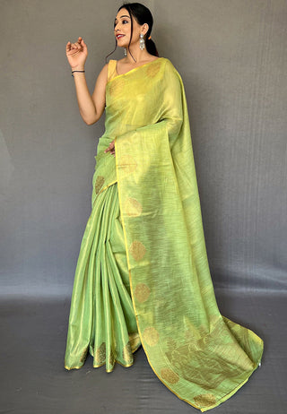 Parrot Elegant Woven Tissue Silk Saree with Gold Accents Party & Festive Wear ClothsVilla