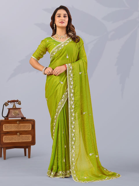 Parrot Frendi Silk Saree with Work ClothsVilla Main image