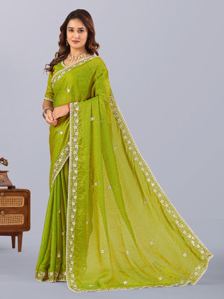 Parrot Frendi Silk Saree with Work ClothsVilla