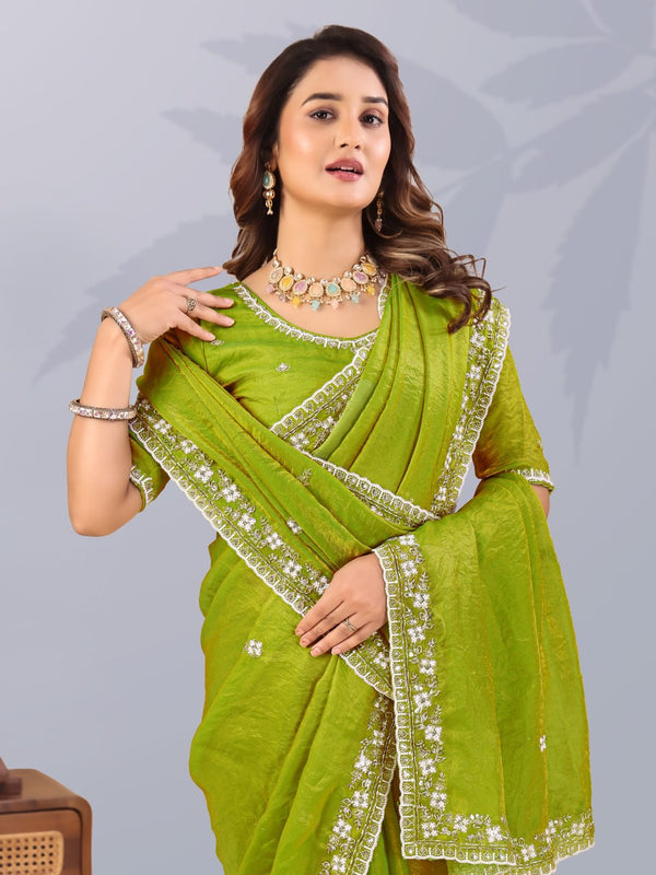 Parrot Frendi Silk Saree with Work ClothsVilla