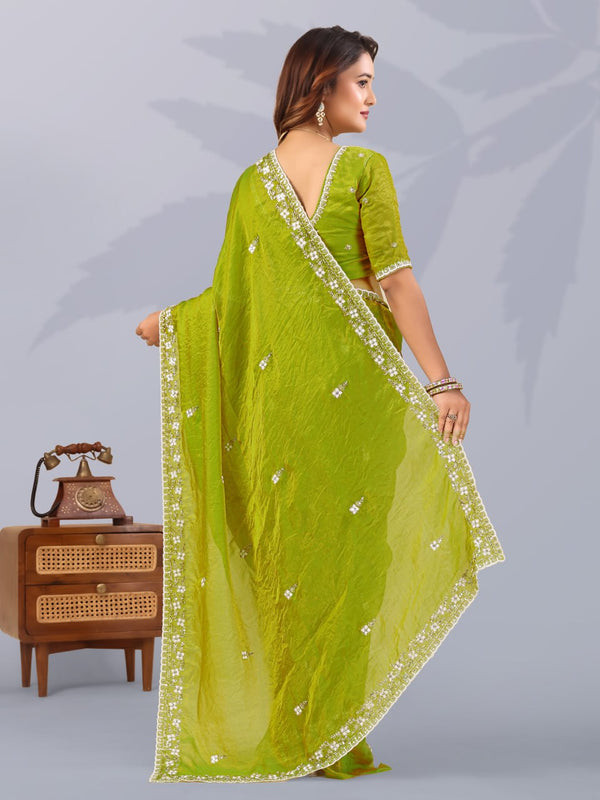 Parrot Frendi Silk Saree with Work ClothsVilla