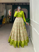 Load image into Gallery viewer, Parrot Green Color Dazzling Dola Silk Floral Lehenga Choli ClothsVilla