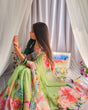 Load image into Gallery viewer, Parrot Green Color Floral Printed Georgette Saree with Sequins and Lace ClothsVilla