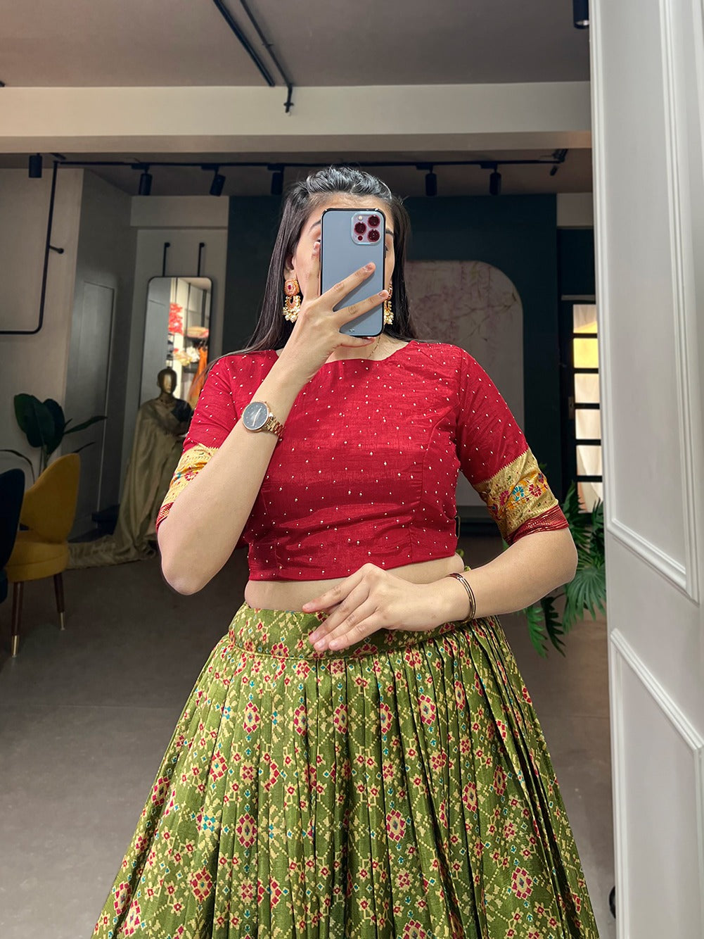 Parrot Green Color Ikkat Patola Co-ord Set Lehenga ClothsVilla