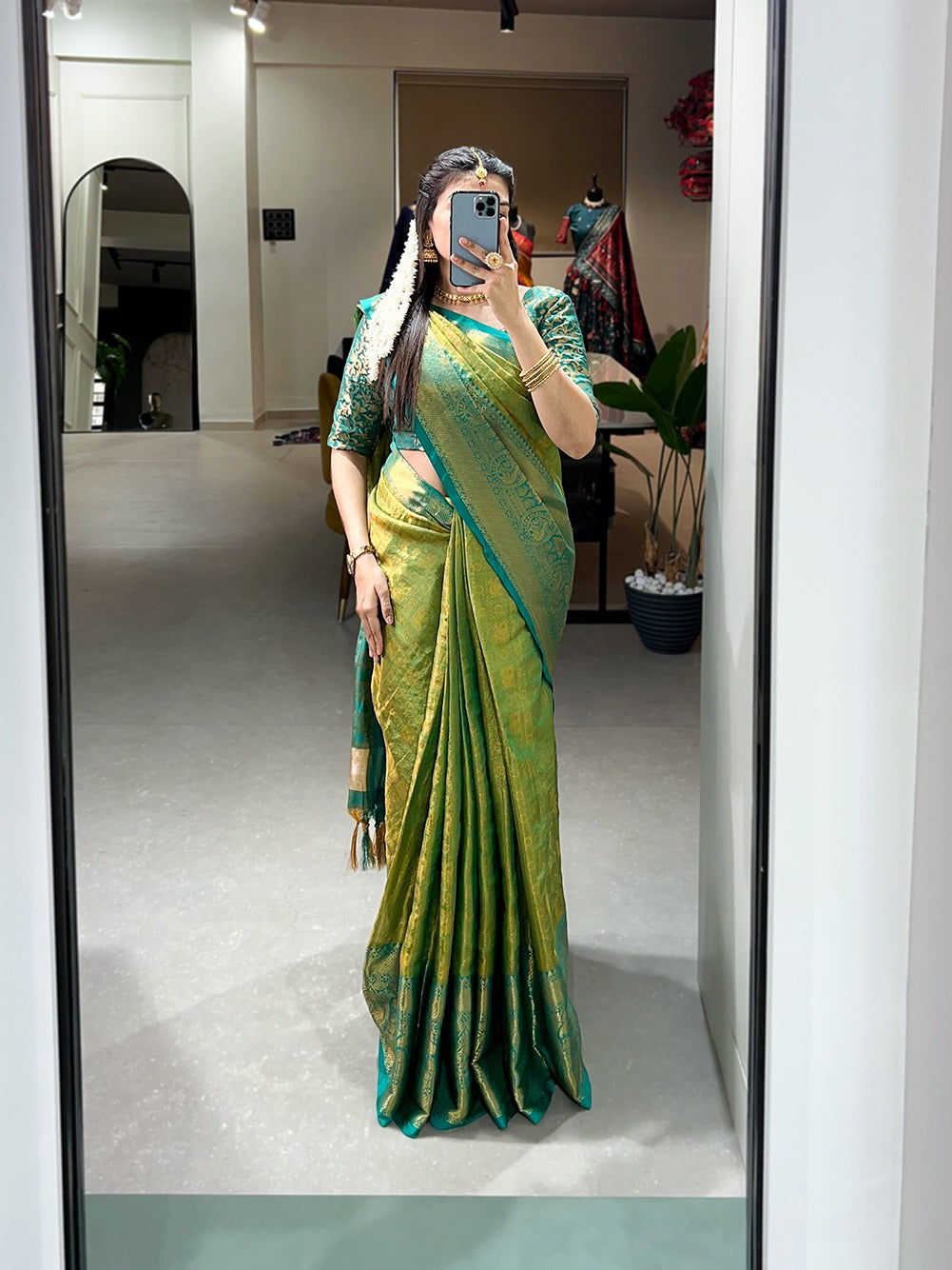 Parrot Green Color Kanjivaram Silk Saree with Exquisite Zari Weaving ClothsVilla