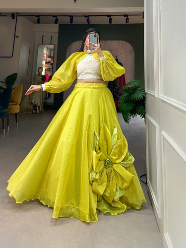 Parrot Green Color Rajwadi Chanderi Silk Lehenga Co-ord Set with Handcrafted Charm ClothsVilla