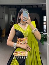 Load image into Gallery viewer, Parrot Green Cotton Lehenga Choli with Gamthi &amp; Cowrie Lace ClothsVilla