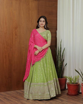 Parrot Green Designer Fox Georgette Lehenga Set with Heavy Sequence Work & Latkan Dupatta Clothsvilla