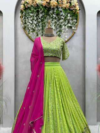 Parrot Green Designer Fox Georgette Lehenga Set with Heavy Sequence Work & Latkan Dupatta Clothsvilla