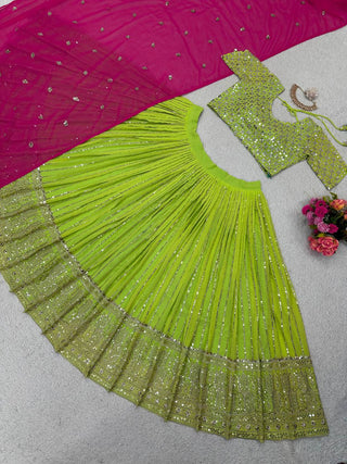 Parrot Green Designer Fox Georgette Lehenga Set with Heavy Sequence Work & Latkan Dupatta Clothsvilla