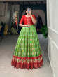 Load image into Gallery viewer, Parrot Green Dola Silk Printed Gown - Embrace Elegance and Comfort ClothsVilla