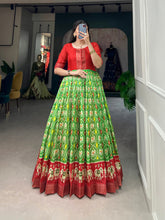 Load image into Gallery viewer, Parrot Green Dola Silk Printed Gown - Embrace Elegance and Comfort ClothsVilla
