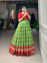 Load image into Gallery viewer, Parrot Green Dola Silk Printed Gown - Embrace Elegance and Comfort ClothsVilla