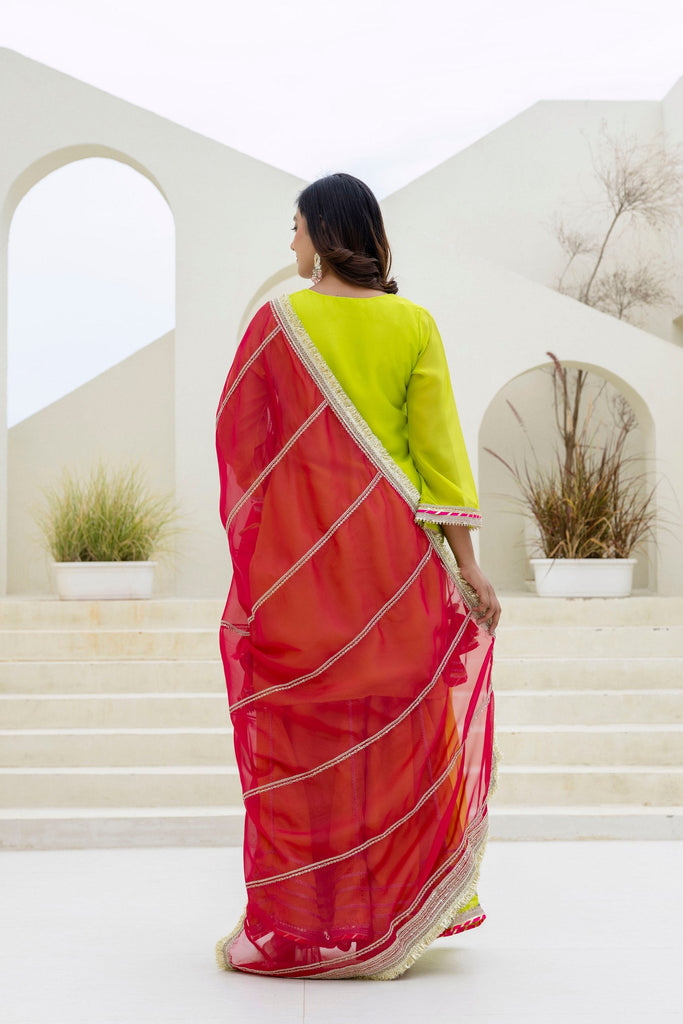 Parrot Green Elegant Organza 3-Piece Suit Set with Foil Embroidery, Pearl & Sequins Lace Work – Fully Stitched Ready to Wear ClothsVilla