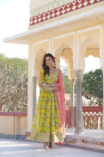 Load image into Gallery viewer, Luxe Elegance Parrot Green Embroidered Digital Print Gown &amp; Dupatta Set ClothsVilla