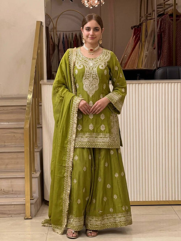 Parrot Green Embroidered Palazzo Suit ClothsVilla