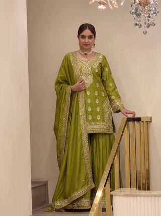 Parrot Green Embroidered Palazzo Suit ClothsVilla