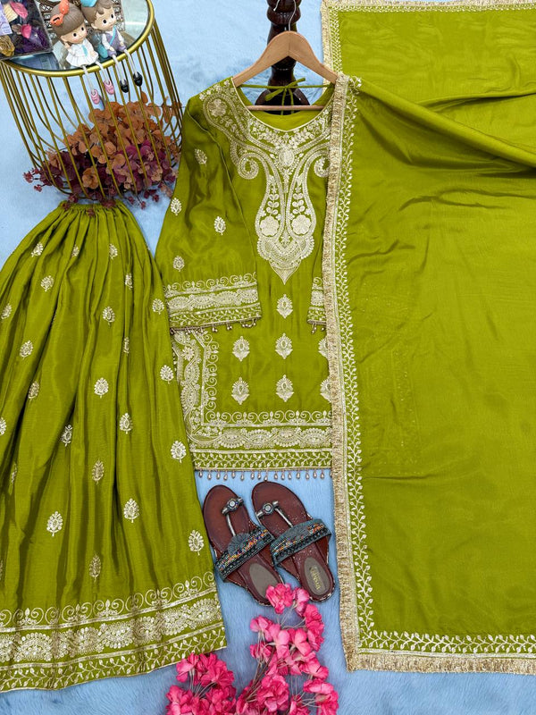 Parrot Green Embroidered Palazzo Suit ClothsVilla