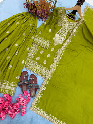 Parrot Green Embroidered Palazzo Suit ClothsVilla