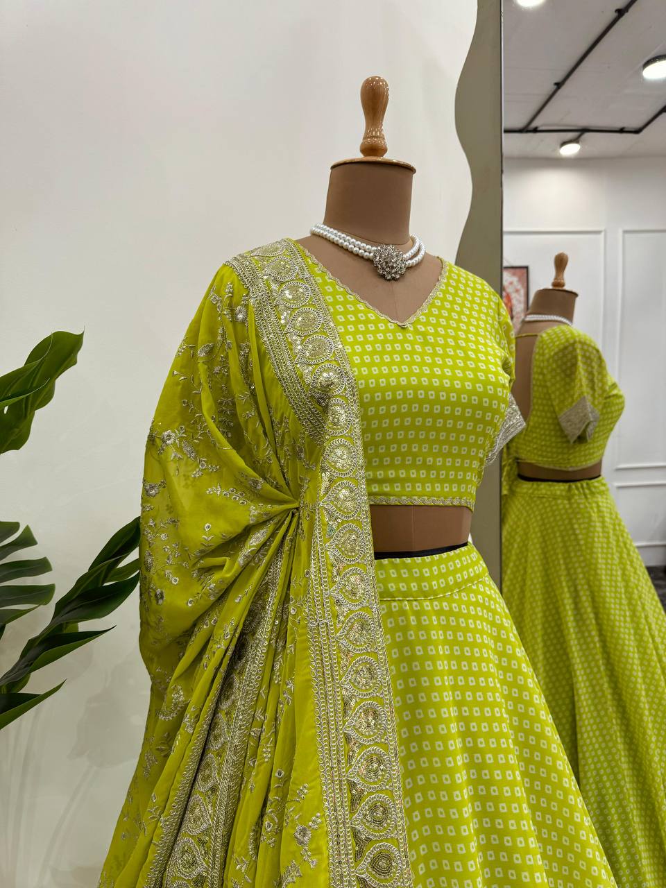 Parrot Green Glam Luxe Semi-Stitched Lehenga Choli Set – Faux Georgette with Sequins & Digital Print ClothsVilla