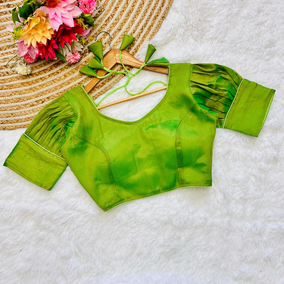 Parrot Green Jari Weaving Blouse in Jari Kobra Fabric ClothsVilla Main image