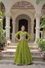 Parrot Green Navratri Special Leheriya Print Lehenga Choli with 12 Mtr Flair & Mirror Lace Work ClothsVilla