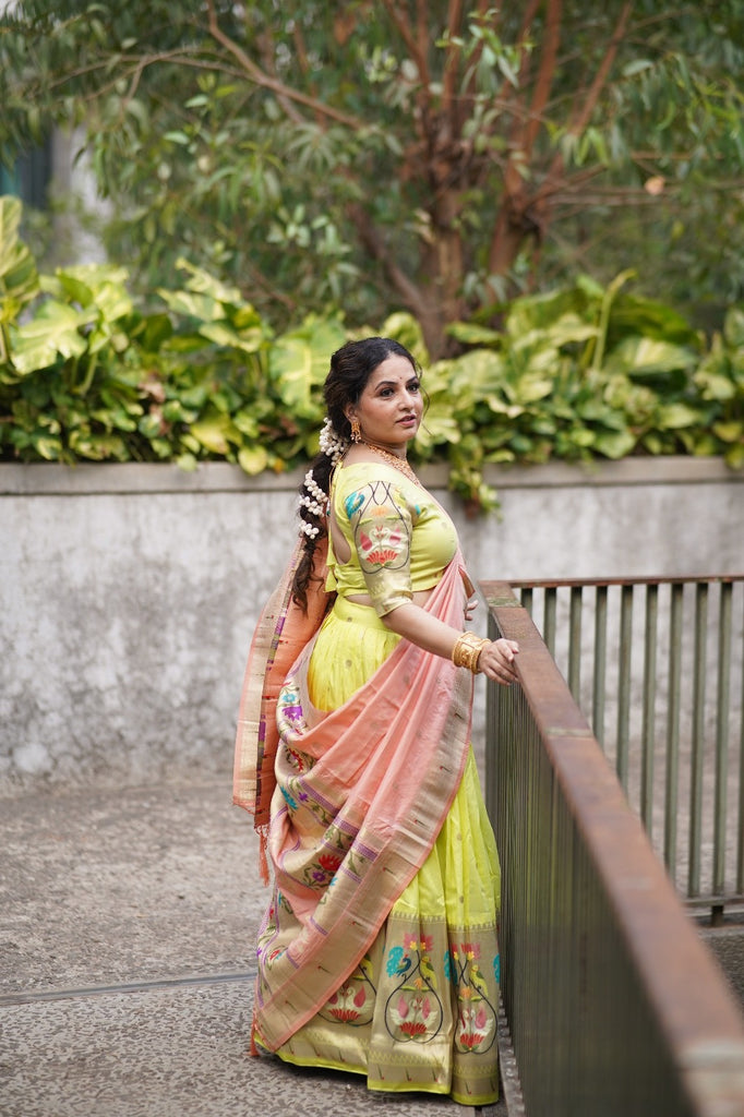 Stunning Parrot Green Paithani Lehenga Choli - Embrace Tradition in Style ClothsVilla