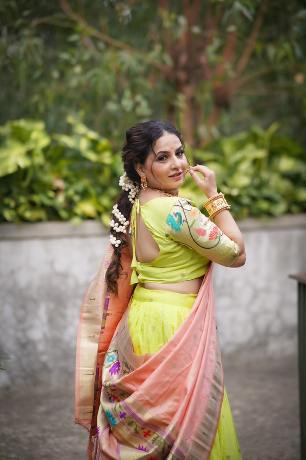 Stunning Parrot Green Paithani Lehenga Choli - Embrace Tradition in Style ClothsVilla