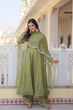 Load image into Gallery viewer, Parrot Green Premium Readymade Russian Silk Kurti Pant Dupatta Set - Graceful &amp; Elegant ClothsVilla