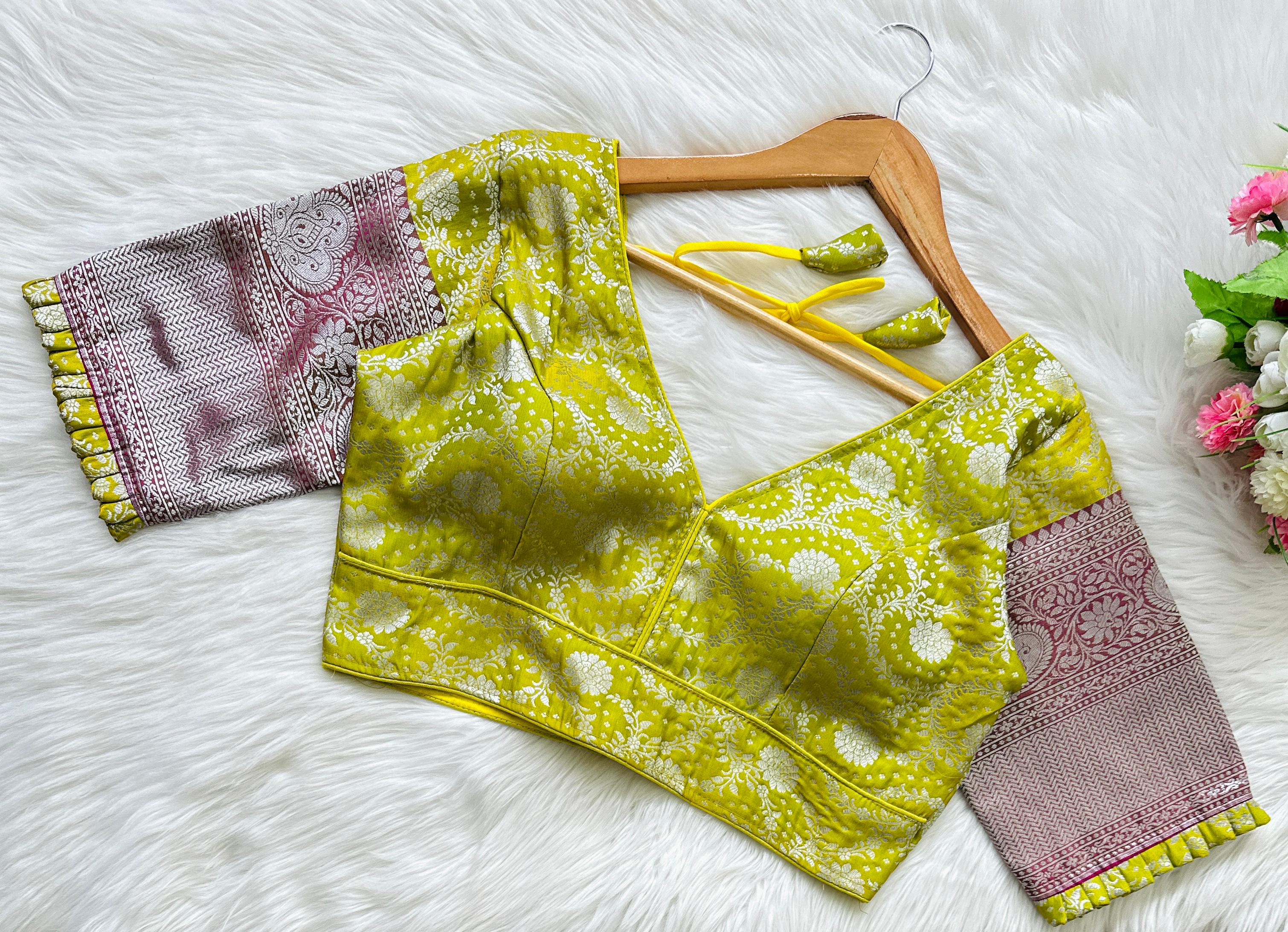 Parrot Green Pure Banarasi Blouse with Stunning Weaving – Perfect Fit for Any Occasion ClothsVilla Main image
