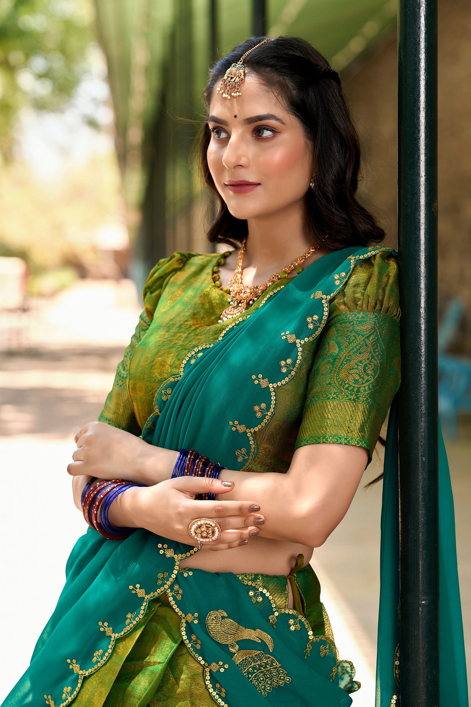 Parrot Green Regal Zari Woven Kanjivaram Lehenga Choli with Sequin Embroidery Dupatta ClothsVilla