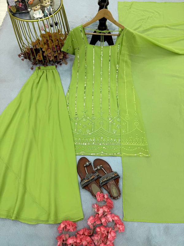 Parrot Green Sequence Work Palazzo Suit ClothsVilla