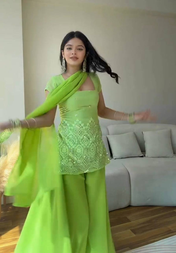 Parrot Green Sequence Work Palazzo Suit ClothsVilla