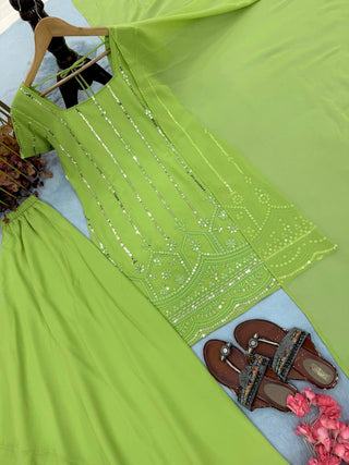 Parrot Green Sequence Work Palazzo Suit ClothsVilla