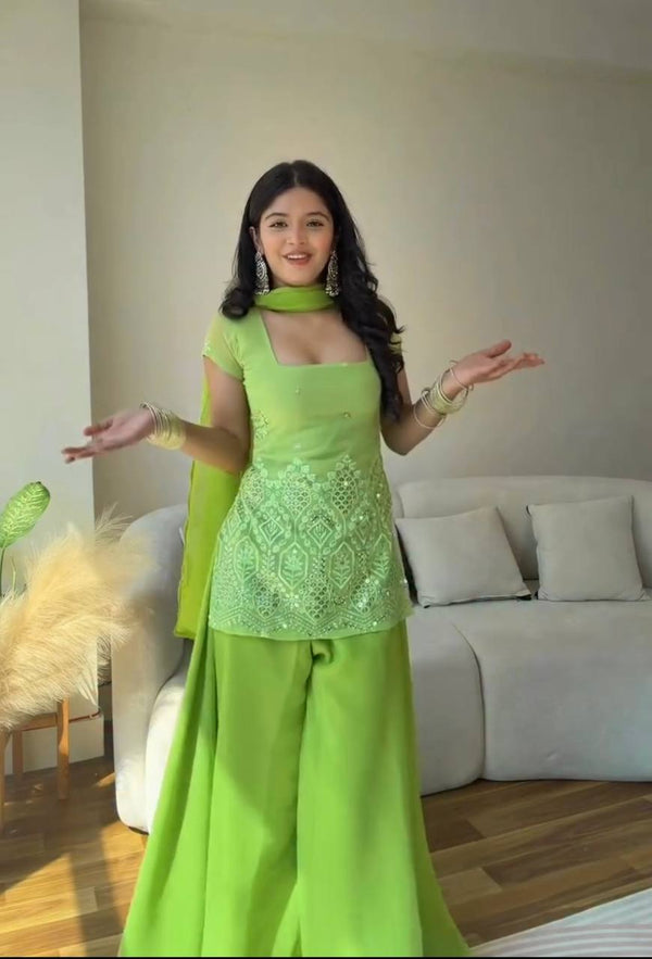 Parrot Green Sequence Work Palazzo Suit ClothsVilla