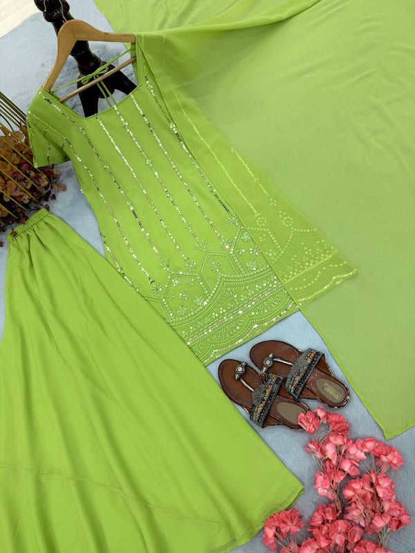 Parrot Green Sequence Work Palazzo Suit ClothsVilla