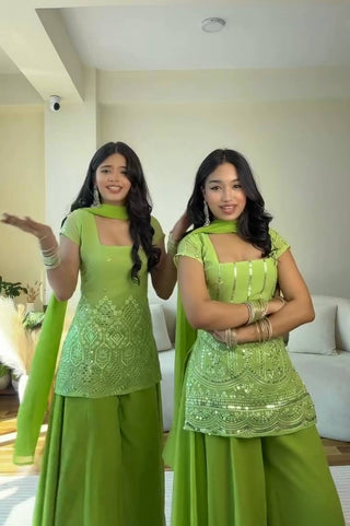 Parrot Green Sequence Work Palazzo Suit ClothsVilla