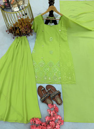 Parrot Green Sequence Work Palazzo Suit ClothsVilla