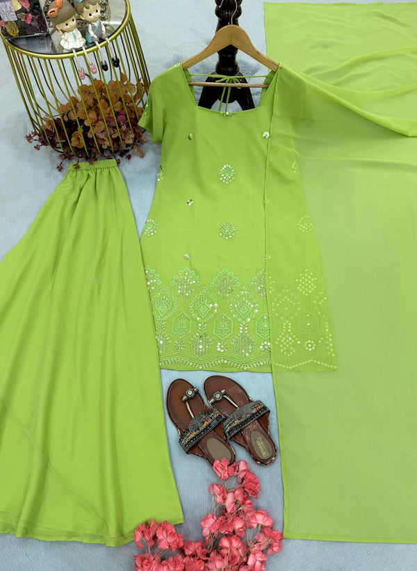 Parrot Green Sequence Work Palazzo Suit ClothsVilla