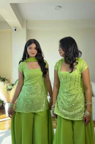 Parrot Green Sequence Work Palazzo Suit ClothsVilla