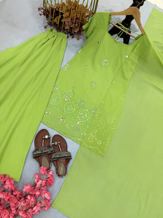 Parrot Green Sequence Work Palazzo Suit ClothsVilla