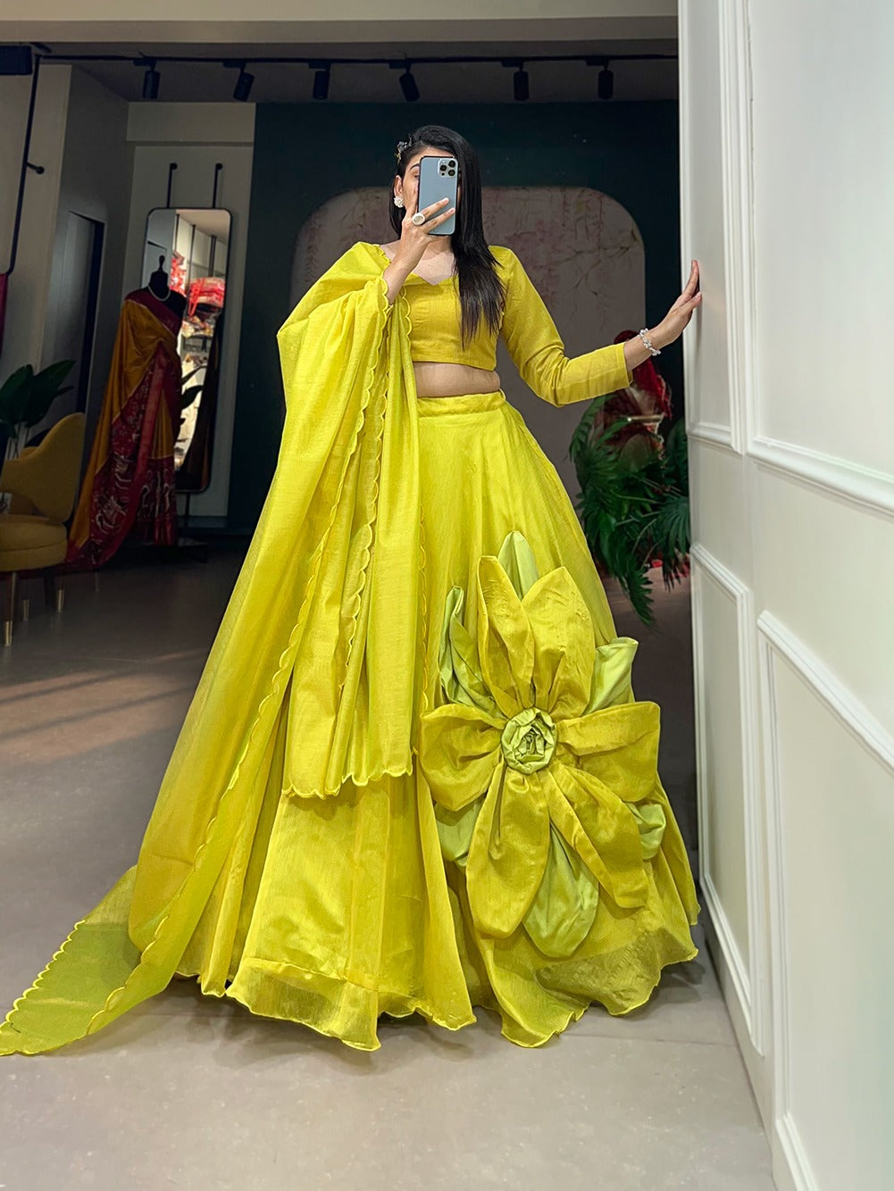 Parrot Green Simple & Elegant Rajwadi Chanderi Lehenga Choli ClothsVilla