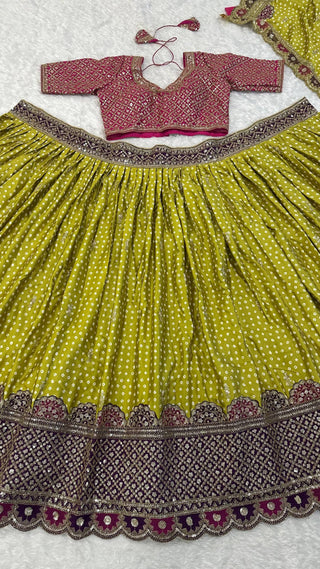 Parrot Green Thread Work Silk Lehenga Choli ClothsVilla